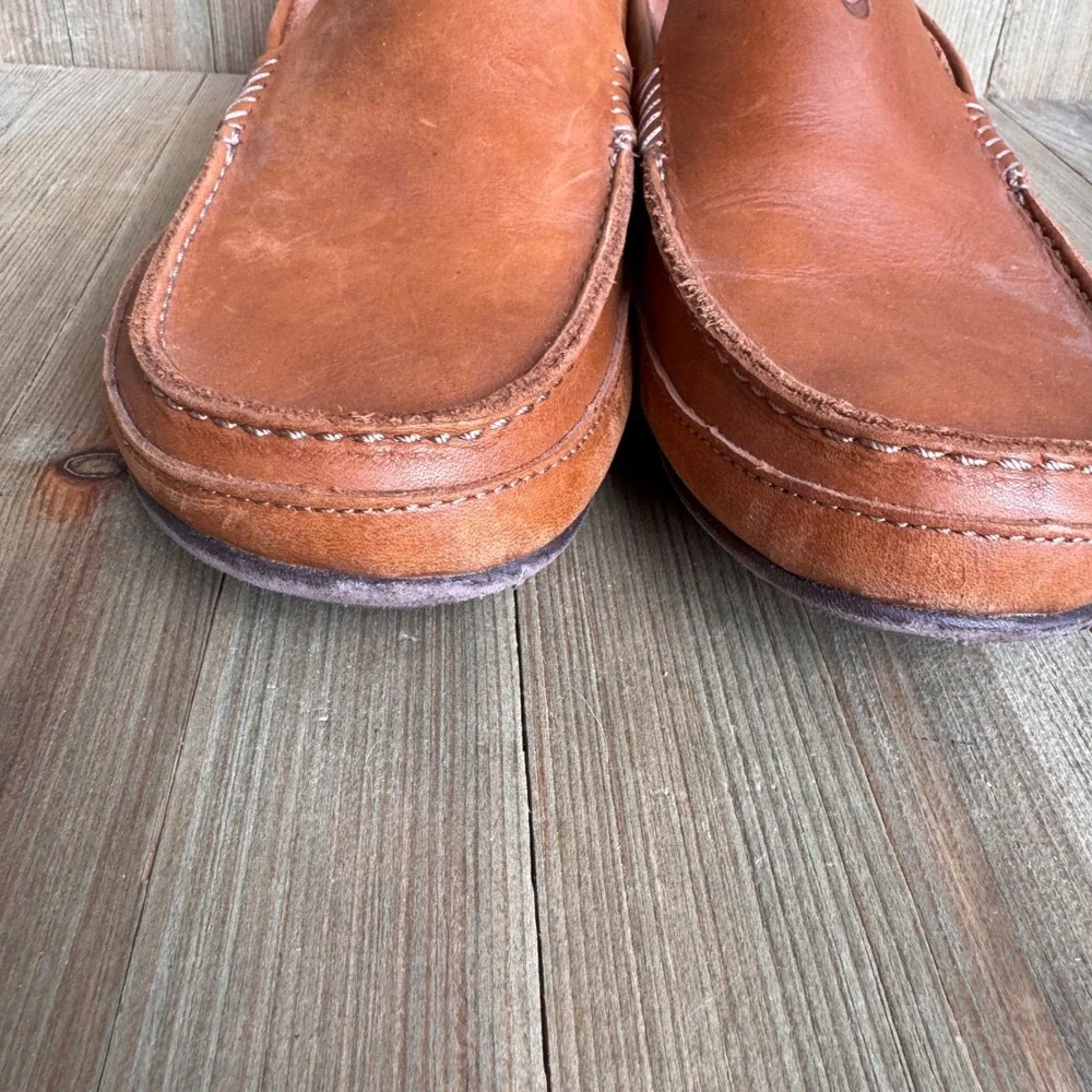 OluKai Kulana Mens Leather Slip On Loafers Fox Brown 10380-FX63 Size 8